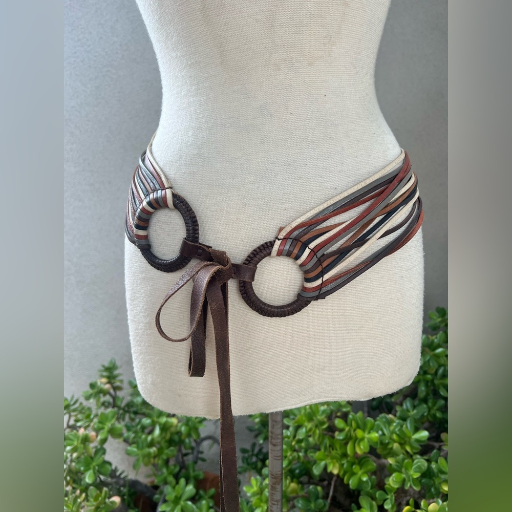 DKNY retro hip belt browns leather bands Sz OS.
